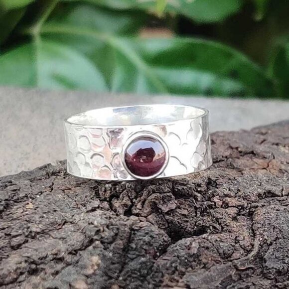 [NWOT] Handmade 925 Sterling Silver Wide Band Ring - Natural Garnet Gemstone - Picture 4 of 5